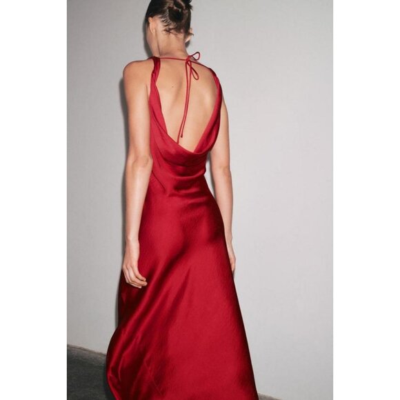 ZARA ZW COLLECTION SATIN LONG DRESS - Picture 4 of 9